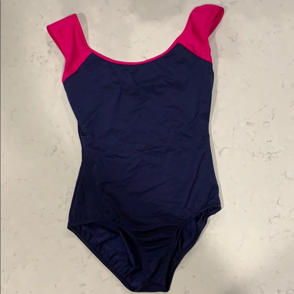 Blue/hot pink leotard